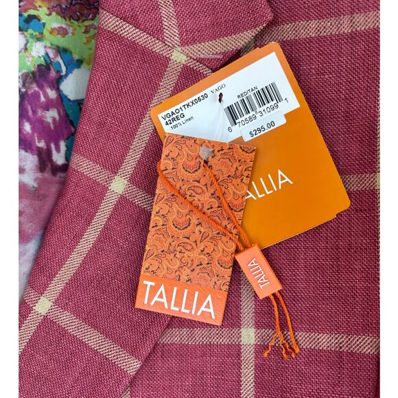 NWT Men's Tallia 100% Linen Windowpane Blazer Sportcoat 42R jacket Red/tan - Picture 2 of 10